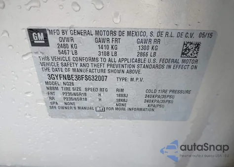 2015 Cadillac Srx Luxury Collection from USA, damaged, VIN 3GYFNBE38FS632007